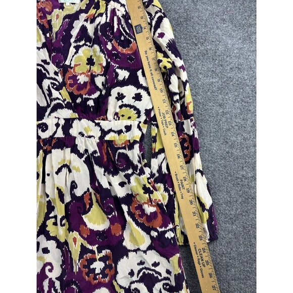 Haven Dress Womens Large Purple Cream Ikat Print Long Sleeve V-Neck Wrap Boho - Picture 4 of 8